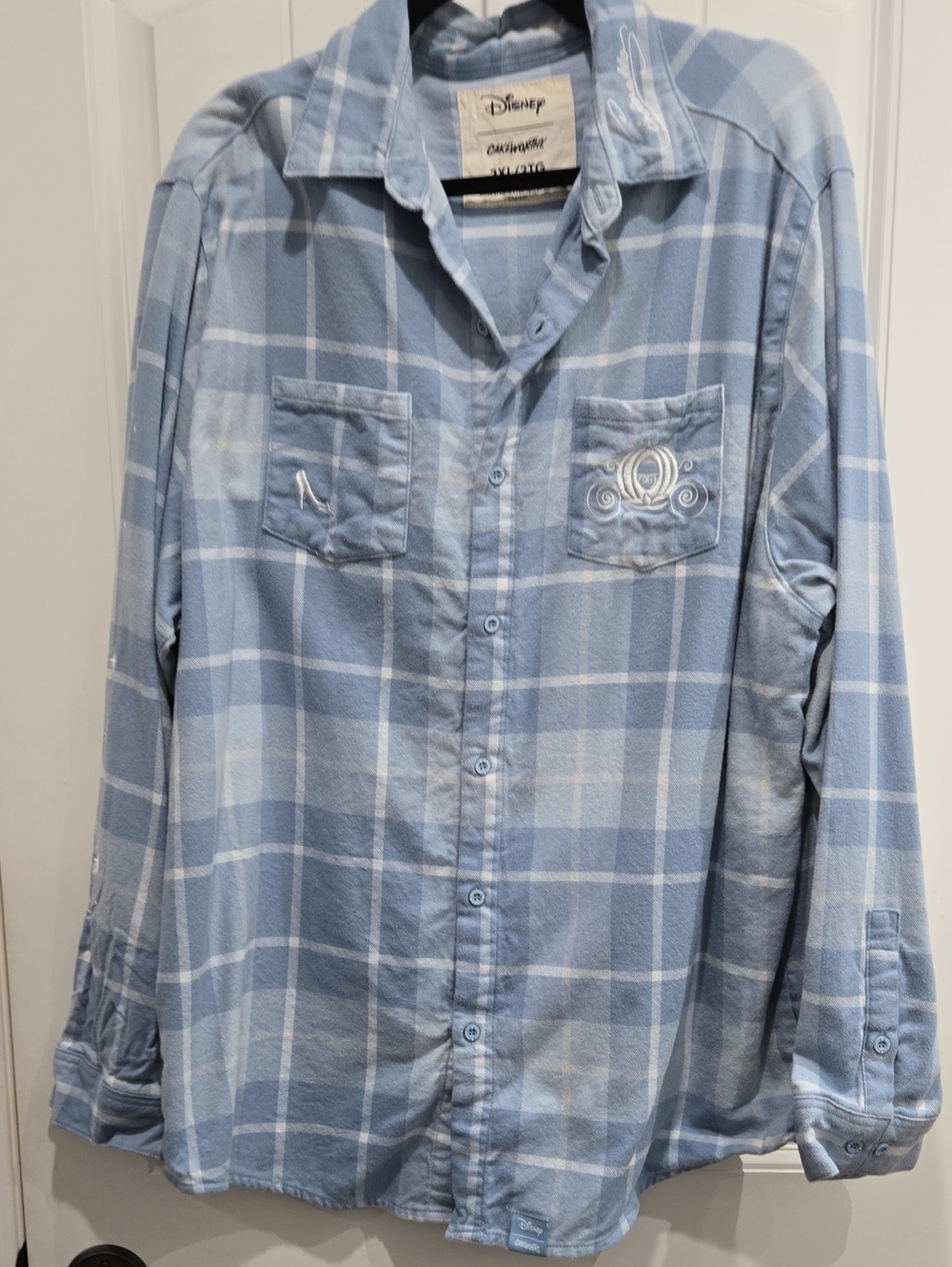 Disney Cakeworthy CINDERELLA Light Blue Plaid Casual Button-Down Shirt